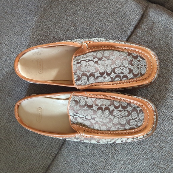 Coach Shoes - Coach Signature Pattern Slip-On Loafers in Brown and Tan